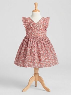 GAP Orange and White Floral Ruffle-Sleeve Dress